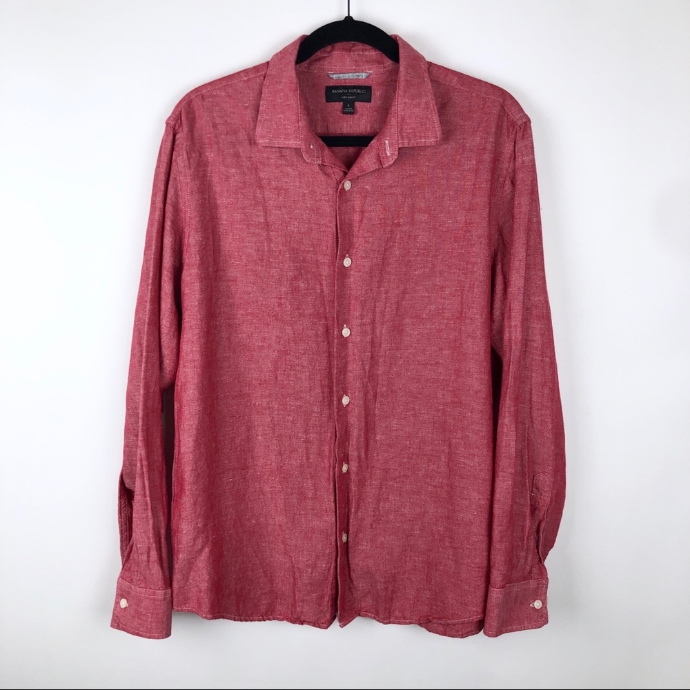 Banana Republic Linen Blend Button Down Shirt Red